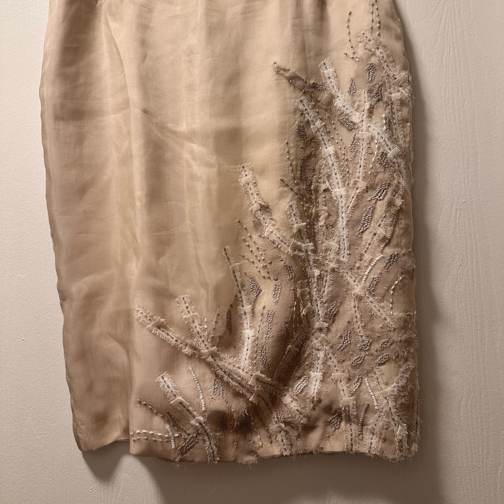 Y2K Lafayette 148 New York Silk Cream Beaded Embroidered Pencil Skirt - Sz 10